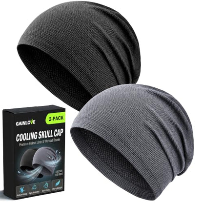 2 Pack Cooling Skull Cap for Men Women, 3D Mesh Sweat Wicking Beanie - color: Black+dark Gray