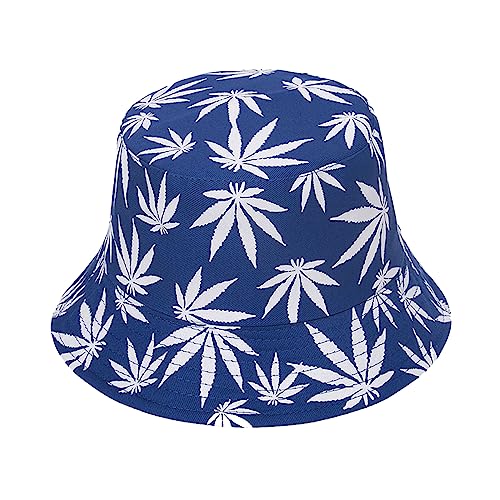 Punk Black Green Red Leaf Weed Fisherman Caps Bucket Hats Hip Hop Gorro Outdoor Men - color: Blue White