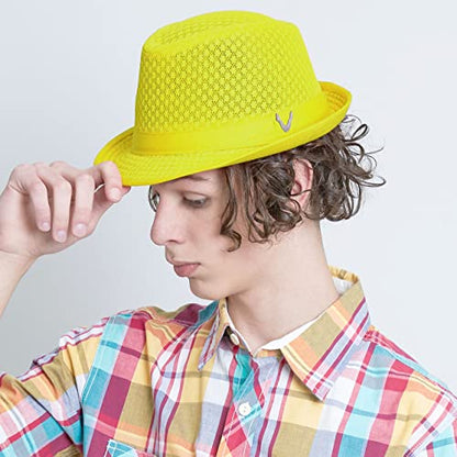 The Hat Depot Light Weight Classic Soft Cool Mesh Crushable Fedora hat - color: Neon Yellow, size: Large-X-Large
