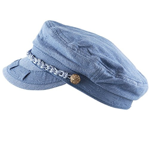 The Hat Depot Unisex Cotton Yachting Style Sailing Greek Fisherman Cap hat - color: Blue, size: Small-Medium