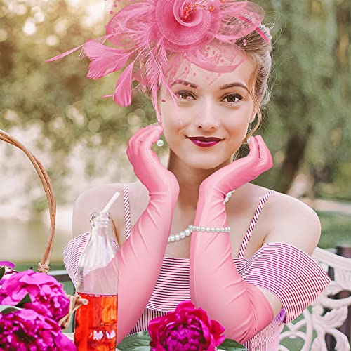 Yaomiao 5 Pcs 1920s Tea Party Accessories Fascinator Hat Gloves - color: Pink