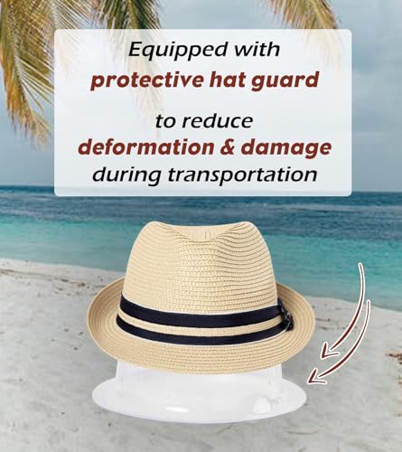 Comhats Oversize XXL Men Summer Straw Fedora Sun Hat Panama Derby Packable - color: White-azura, size: X-Large