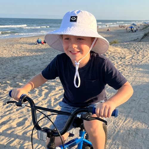 Kids Sun Hat Smile Face Bucket Hat Toddler Hat Wide Brim Adjustable Strap - color: Pink+white, size: 3-8T