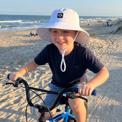 Kids Sun Hat Smile Face Bucket Hat Toddler Hat Wide Brim Adjustable Strap - color: Pink+white, size: 3-8T