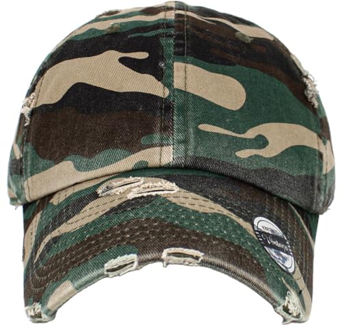 KBETHOS Vintage Washed Distressed Cotton Dad Hat Baseball Cap Adjustable Polo Trucker Unisex Style Headwear - color: Camo
