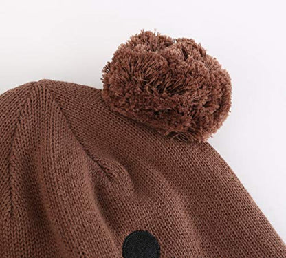 Baby Infant Toddler Fleece Lined Knit Hat Kids Winter Earflap Pom Beanie - size: 6-24 Months