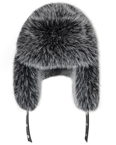 Peicees Faux Fur Russian Trapper Hat, Winter Warm Hat with Ear Flaps for Adult Cold Weather Outdoor - color: Black
