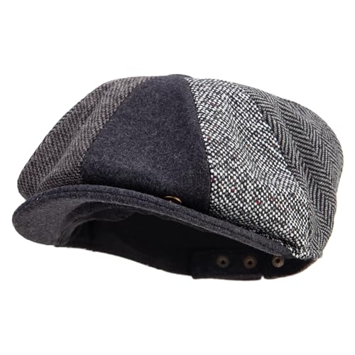 Jeanne Simmons Men's 8 Panel Patch Work Newsboy Cap - color: Grey, size: Large