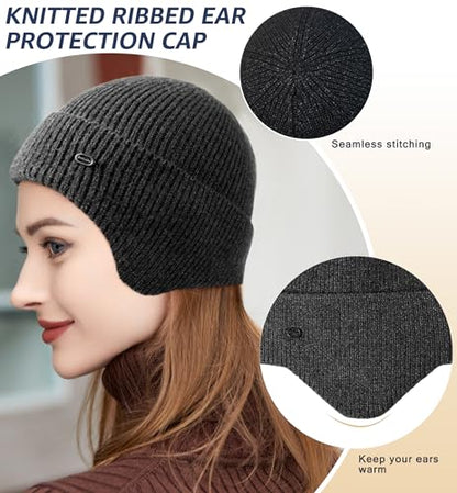 HiRui Knit Beanie Hats Winter Hats Ear Covers for Men Women-Warm Daily Headwear - color: Dark Gray
