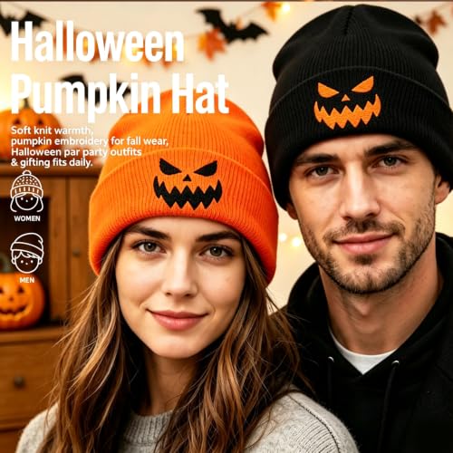 American Flag Beanie, USA Embroidered Winter Hat for Women Men - color: Halloween-3