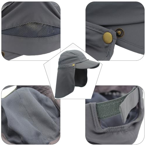 Hat with Neck Protection Detachable Multi-Purpose Summer Sun Hat Sun Protection Breathable Quick Dry UV Protection - color: Dark Gray, size: Large