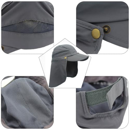 Hat with Neck Protection Detachable Multi-Purpose Summer Sun Hat Sun Protection Breathable Quick Dry UV Protection - color: Dark Gray, size: Large