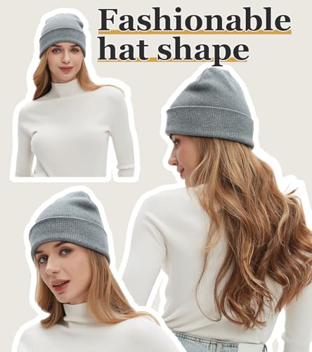 100% Cotton Beanies for Men Women Unisex Cuffed Knitted Skull Cap - color: Grey
