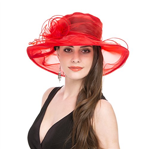 SAFERIN Women's Organza Church Fascinator Bridal Tea Party Wedding Hat - color: Sfhat-001-red