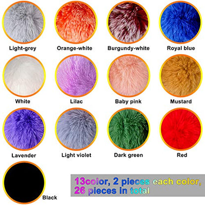 BQTQ 26 Pcs Faux Fur Pom Poms DIY Hat Pompoms with Elastic Loop (13 Colors) - color: Bright Color