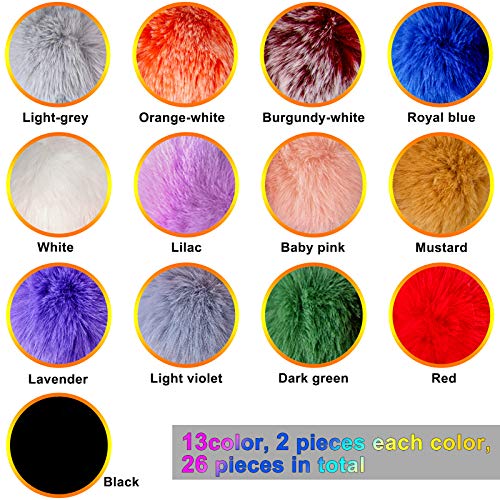 BQTQ 26 Pcs Faux Fur Pom Poms DIY Hat Pompoms with Elastic Loop (13 Colors) - color: Bright Color