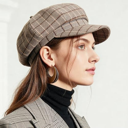 Newsboy Caps for Women Classic Beret Hats Autumn Winter Cap - color: E-beige