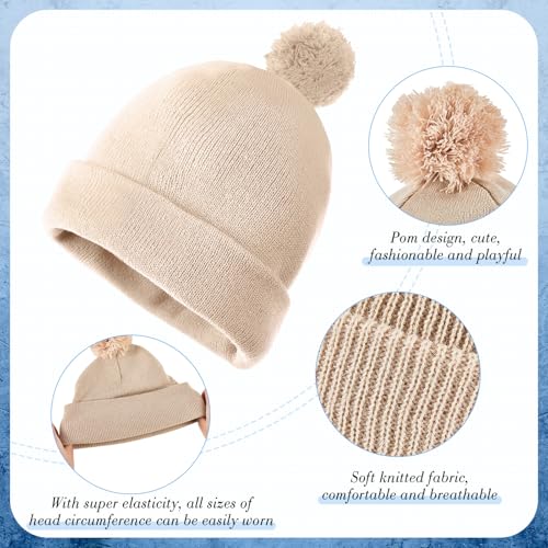 Geyoga 2 Pcs Pom Beanie Hat Men Women Winter Hat Pom Knit Cap Beanies with Ball at Top Acrylic Winter Cap with Cuff - color: Beige,black, style: Classical