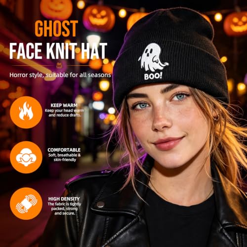 American Flag Beanie, USA Embroidered Winter Hat for Women Men - color: Halloween-2