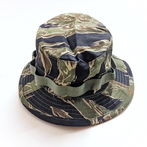 Tiger Stripe Camo Boonie Hat, Made in The USA, Military Camouflage Short Brim Boonie Cover-Jungle Hat - size: Large