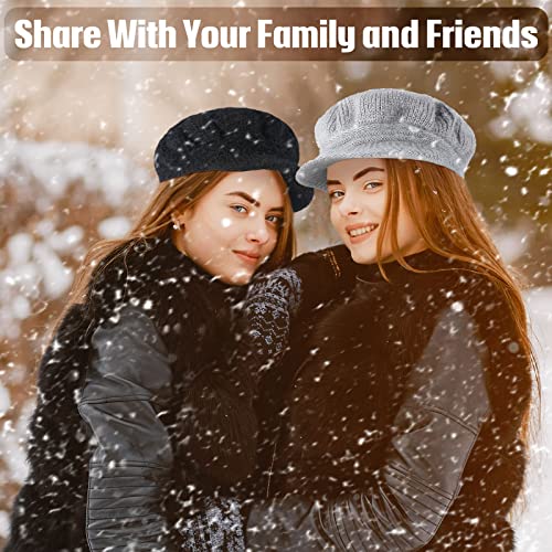 Mepase 3 Pieces Women Warm Hat for Winter Slouchy Beanie Cap with Visor Knitted Newsboy Hats for Women Ski Snow - color: Burgundy, Gray, Black