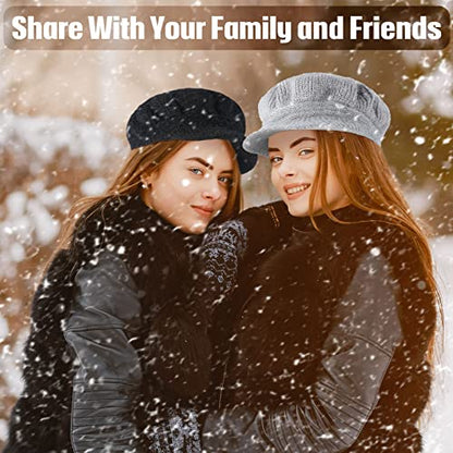 Mepase 3 Pieces Women Warm Hat for Winter Slouchy Beanie Cap with Visor Knitted Newsboy Hats for Women Ski Snow - color: Red, Black, Gray