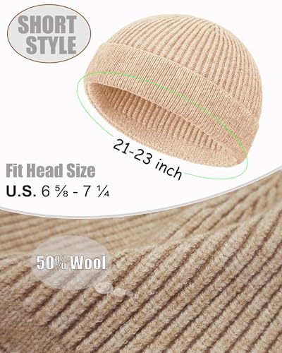 ROYBENS Short Fisherman Beanie for Men Women Wool Knit Warm Winter Hat Swag - color: 1pcs-apricot