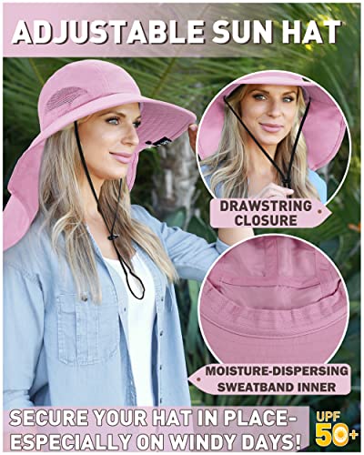 Tirrinia Wide Brim Sun Hat with Neck Flap for Men & Women - color: Dusty Pink