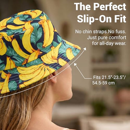 ZLYC Printed Bucket Hat for Women Men Packable Summer Sun Hat for Beach - color: Banana Yellow