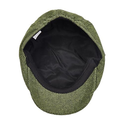 Gatsby Newsboy Hat Men Women Classic Herringbone 8 Panel Trendy Tweeb Flat Cap - color: Green