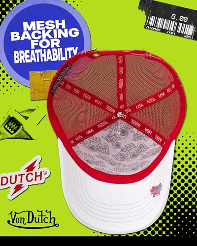 Von Dutch Unisex Trucker Hat, Colorblock, Mesh Back, Curved Bill, Snapback - color: Gym Red