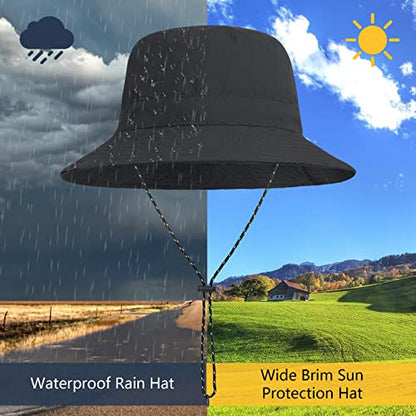 Waterproof Bucket Hat for Women Men Rain Hat Wide Brim Packable Sun Hat UV Protection Summer Beach Fishing Hiking Safari Hat - color: Navy