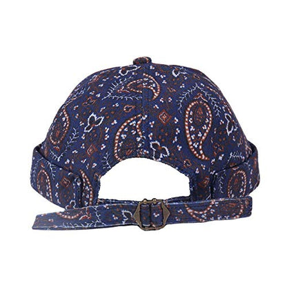 Mens Printed Docker Cap Hats Beanie Sailor Cap Hat Rolled Cuff Retro Brimless Hat - color: Caramel+khaki+navy