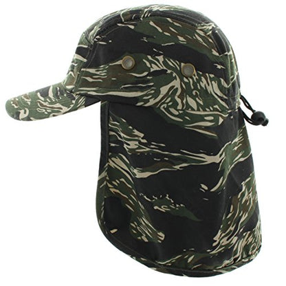 JFH 4 Panel Adjustable Outdoors Fishing Cap with Ear and Neck Flap Sun Cover Unisex - color: Tiger Camo