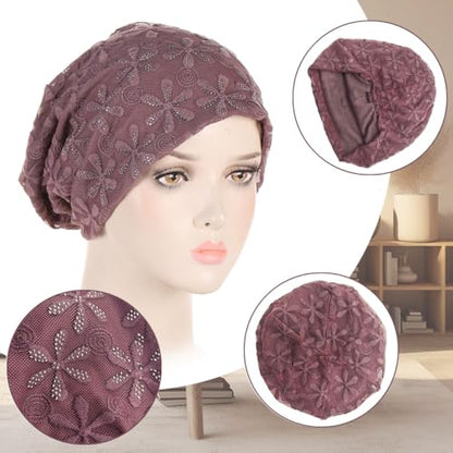 Crochet Slouchy Beanie Hat Turbans Headware for Women - color: Bea05 - Purple