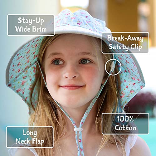 JAN & JUL Girls' Grow-with-Me Cotton Xplorer Sun Hat with Large Brim - color: Meadow Flowers, size: 6-24 Months