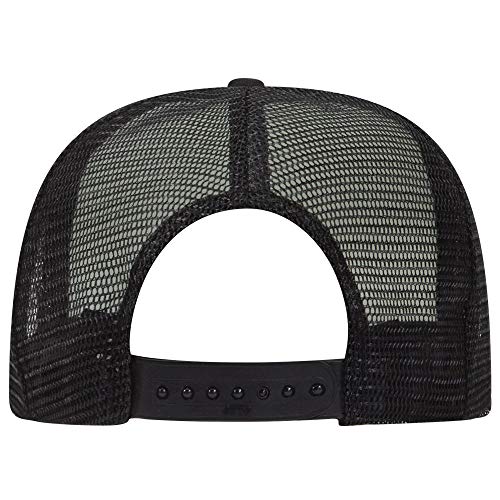 OTTO SNAP Round Flat Visor High Crown Mesh Back 5 Panel Trucker Snapback - color: Blk/Wht/Blk