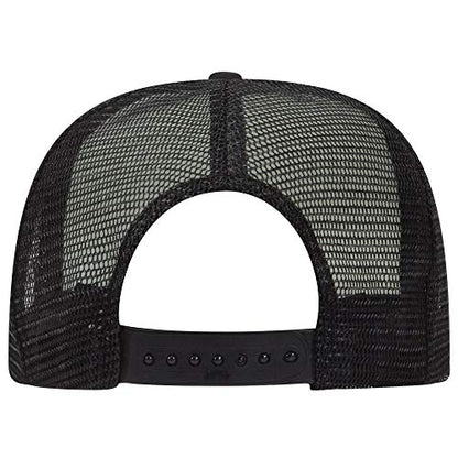 OTTO SNAP Round Flat Visor High Crown Mesh Back 5 Panel Trucker Snapback - color: Blk/Wht/Blk