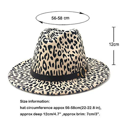 Women's Wide Brim Felt Fedora Panama Hat with Leopard - color: Z-beige