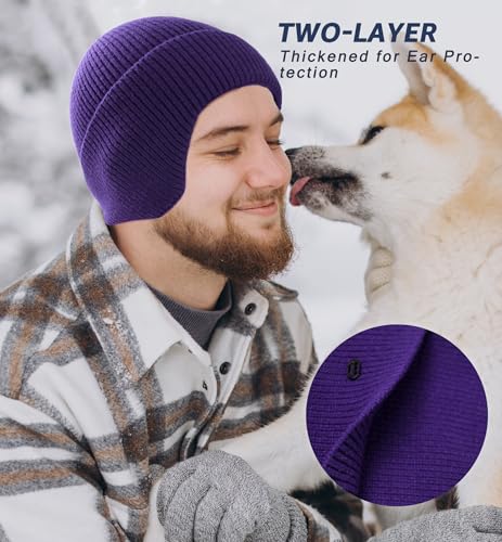 HiRui Knit Beanie Hats Winter Hats Ear Covers for Men Women-Warm Daily Headwear - color: Purple
