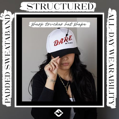 Funky Junque Adult Trucker Snapback Hat 2-Tone Baseball Cap - color: Dare Me to Do It - Black/White