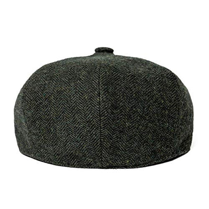 Men Wool Blend 8 Panel Newsboy Cap - color: Herringbone Green, size: 7 7/8