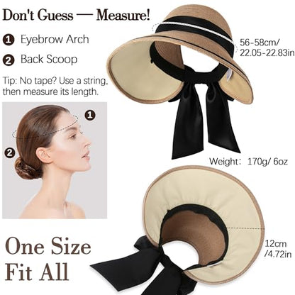 Ababalaya Women’s Sun Hats Roll Up UV Straw Beach Hat with Chic Bowknot - color: Marled Khaki