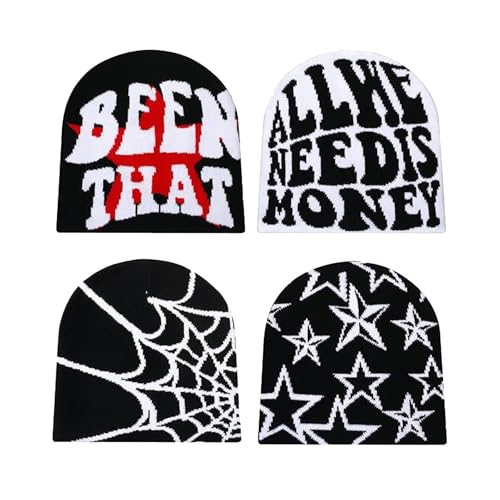 Y2K Beanie for Men Women Cross Graphic Knitted Hat, Slouchy Winter Warm Cap, Grunge Goth Cyber Aesthetics, Black - color: Black-red-white2