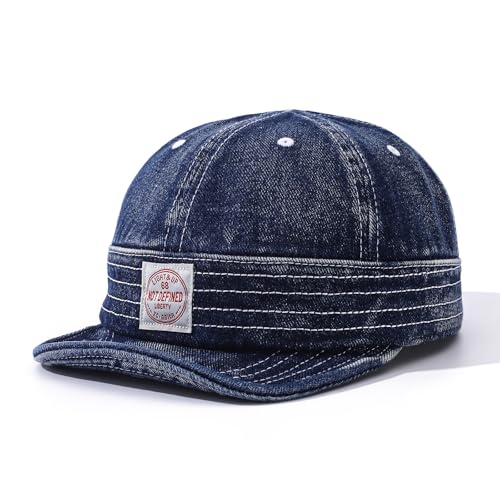 Denim Short Brim Hats for Men Women Stylish Short Bill Baseball Cap Soft Flat Brim Snapback Trucker Hat Cadet Cap - color: Mg-dym2574-dark Blue