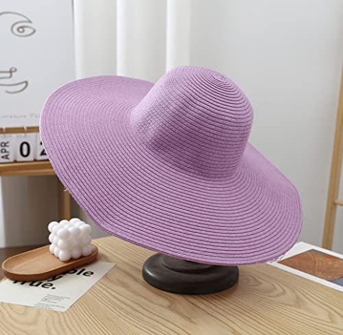 Big Beach Hats for Women Foldable Summer Wide Brim Packable Oversized Sun Hat Lady Girl Travel Straw Cap - color: Purple