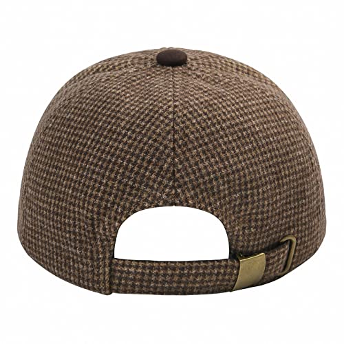 BOTVELA Men Wool Adjustable Tweed Baseball Cap - color: P T-houndstooth Coffee