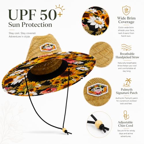 Palmyth Straw Hat for Men & Women Sun Hats, Beach Hat, Fishing Hat UPF 50+ - color: Sunflowerbloom