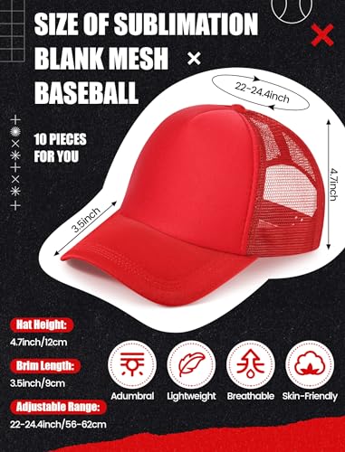 Tarpop 10 Pcs Sublimation Blank Trucker Hats Bulk - color: Red