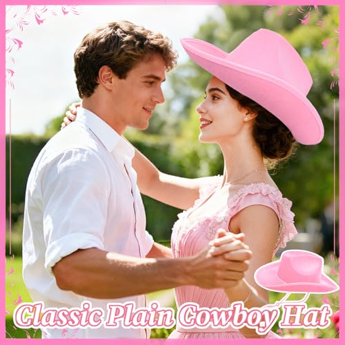 Cowgirl Hat,Western Cowboy Hats Wild West Classic Wide Brim Headwear for Men Women Halloween Cosplay,Themed Party - style: Pink Cowgirl Hat